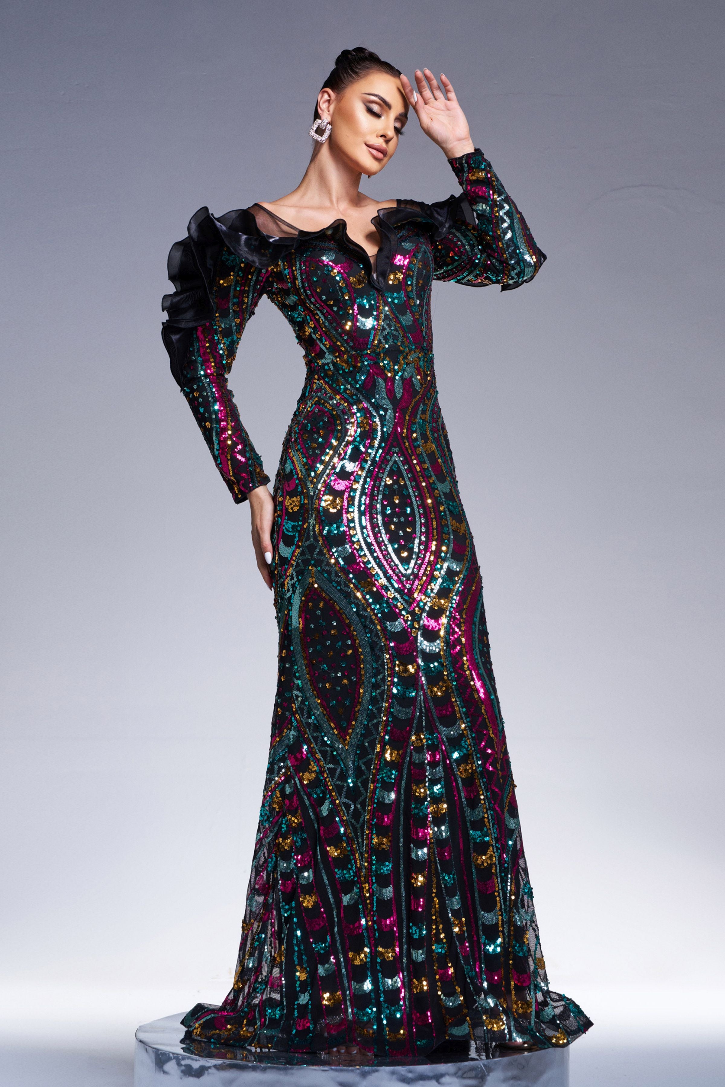 Azina -DH80242 Ruffled Sequin Mermaid Formal Dress