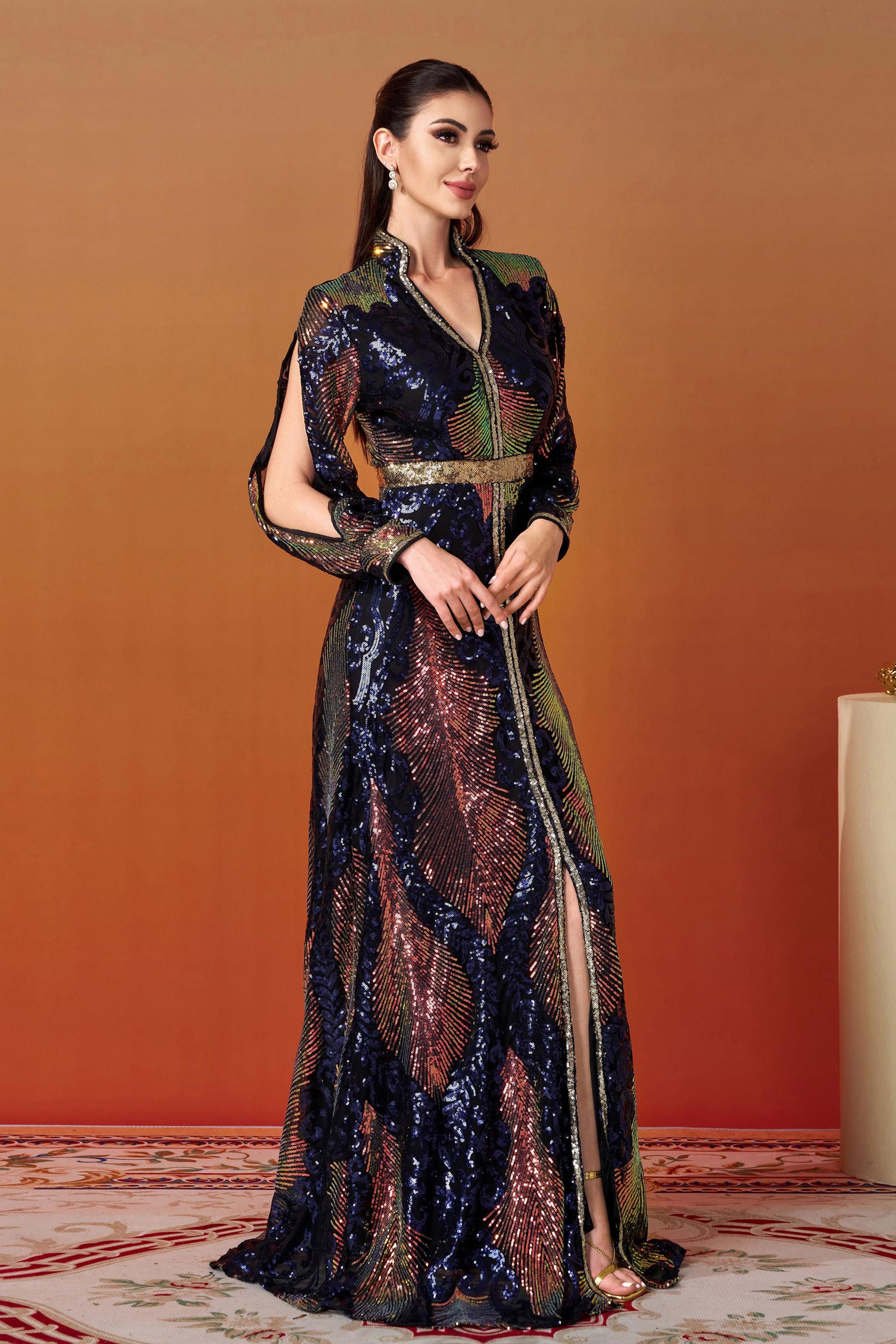 Azina -ME00330 Long Sleeve Sequin Formal Dress