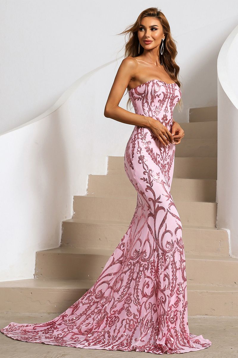 Azina -XH1342 Sequin Fitted Straight Long Gown