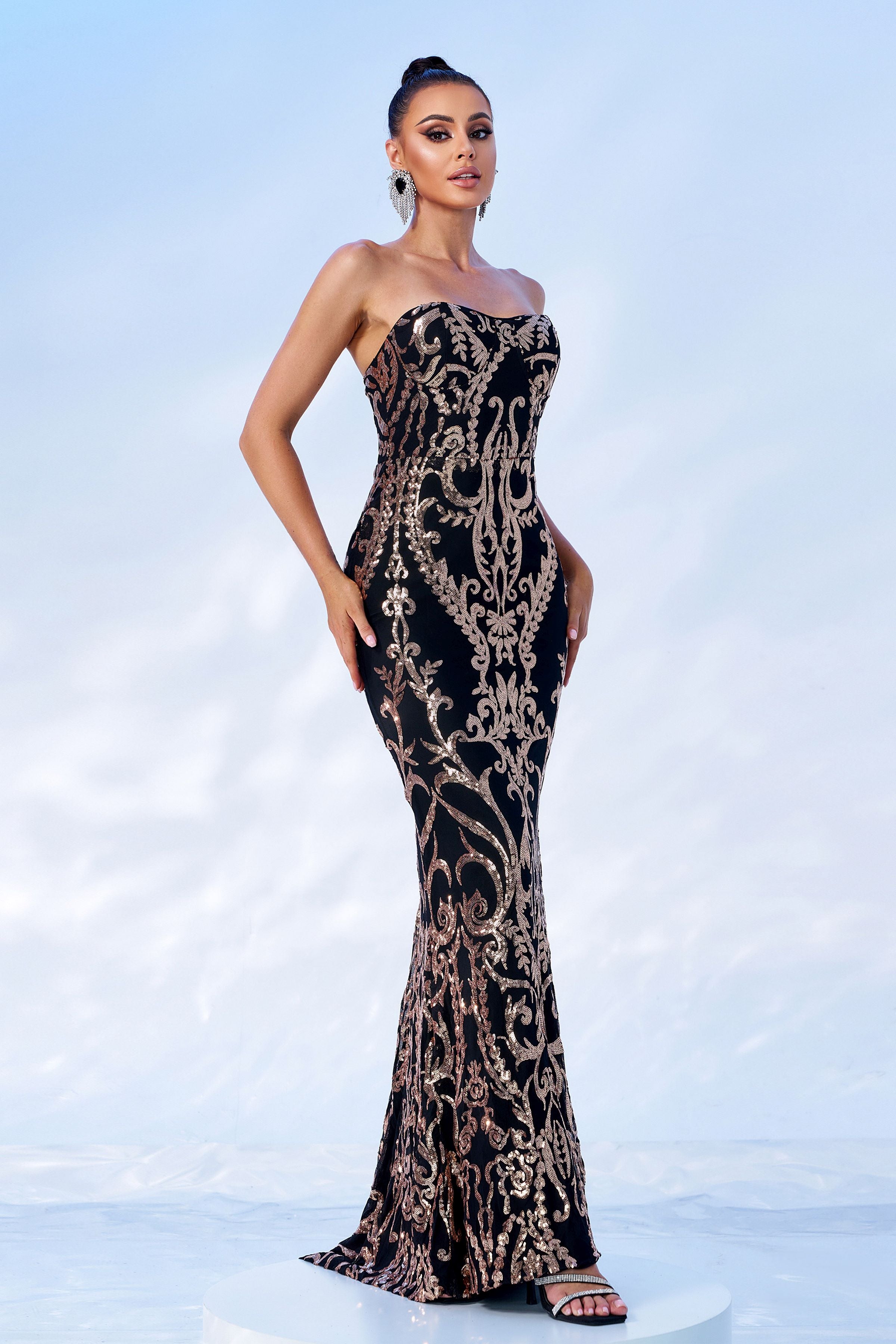 Azina -FT8888 Sequin Fitted Strapless Sheath Gown