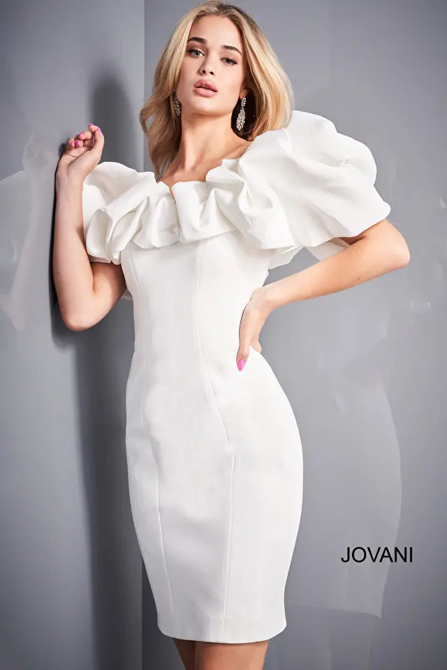 Jovani -04367 Off the Shoulder Ruffle Neckline Cocktail Dress