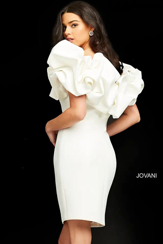 Jovani -04367 Off the Shoulder Ruffle Neckline Cocktail Dress