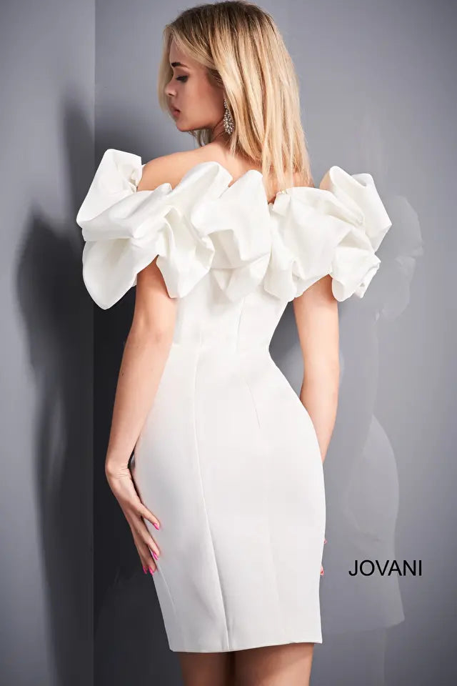 Jovani -04367 Off the Shoulder Ruffle Neckline Cocktail Dress