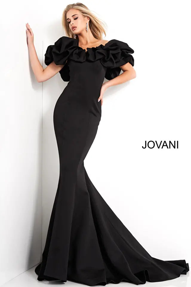 Jovani -04368B Off the Shoulder Scuba Evening Dress