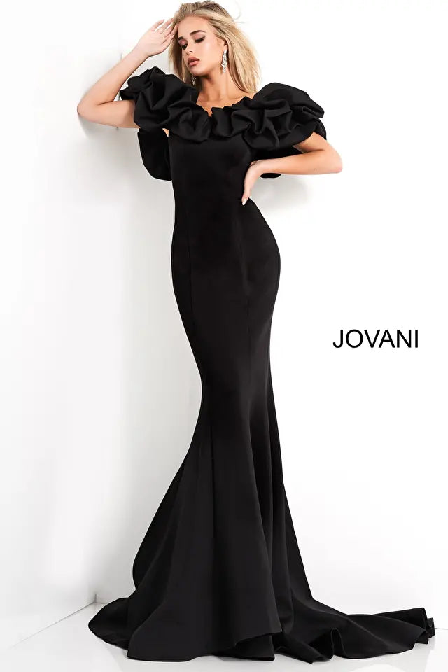 Jovani -04368B Off the Shoulder Scuba Evening Dress