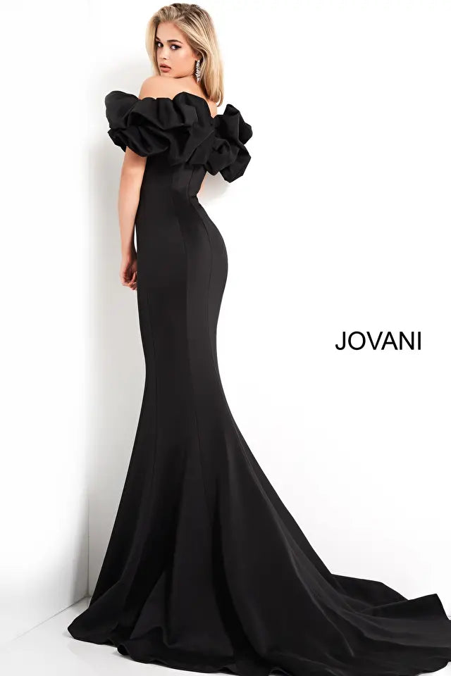 Jovani -04368B Off the Shoulder Scuba Evening Dress