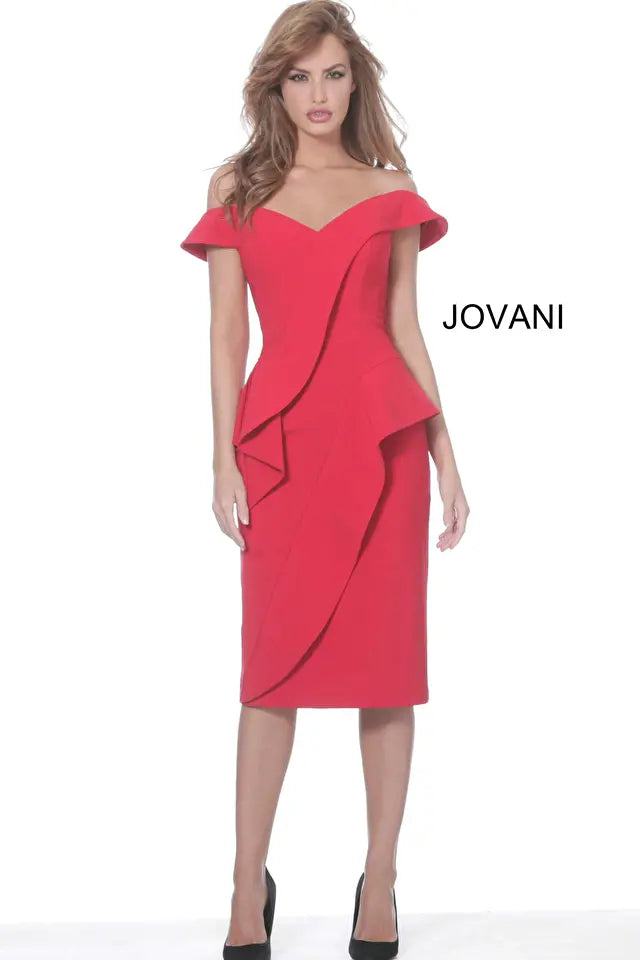 Jovani -04426 Off the Shoulder Knee Length Dress