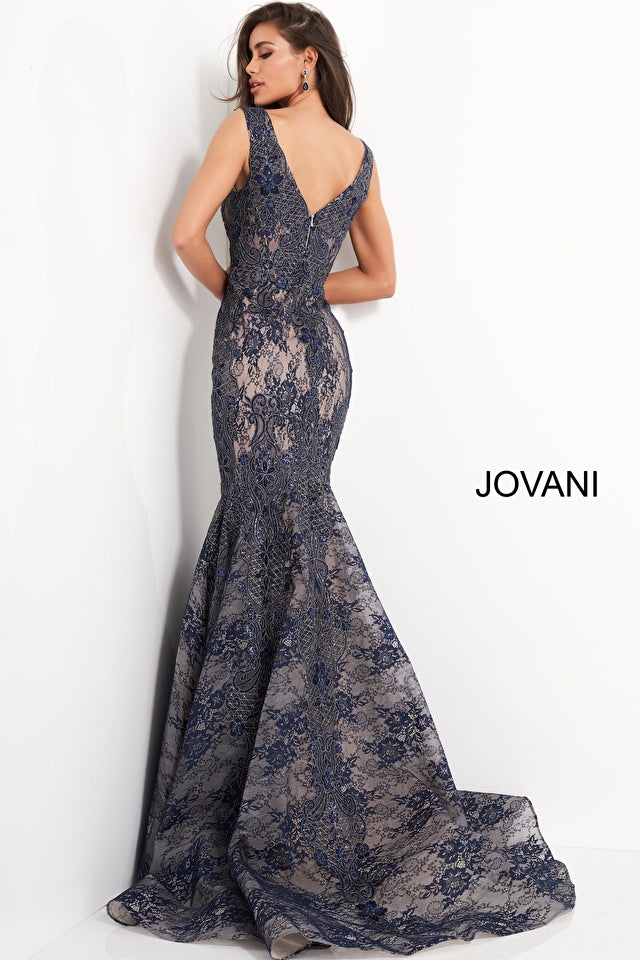 Lace V Neck Mermaid Evening Dress By Jovani -04585B