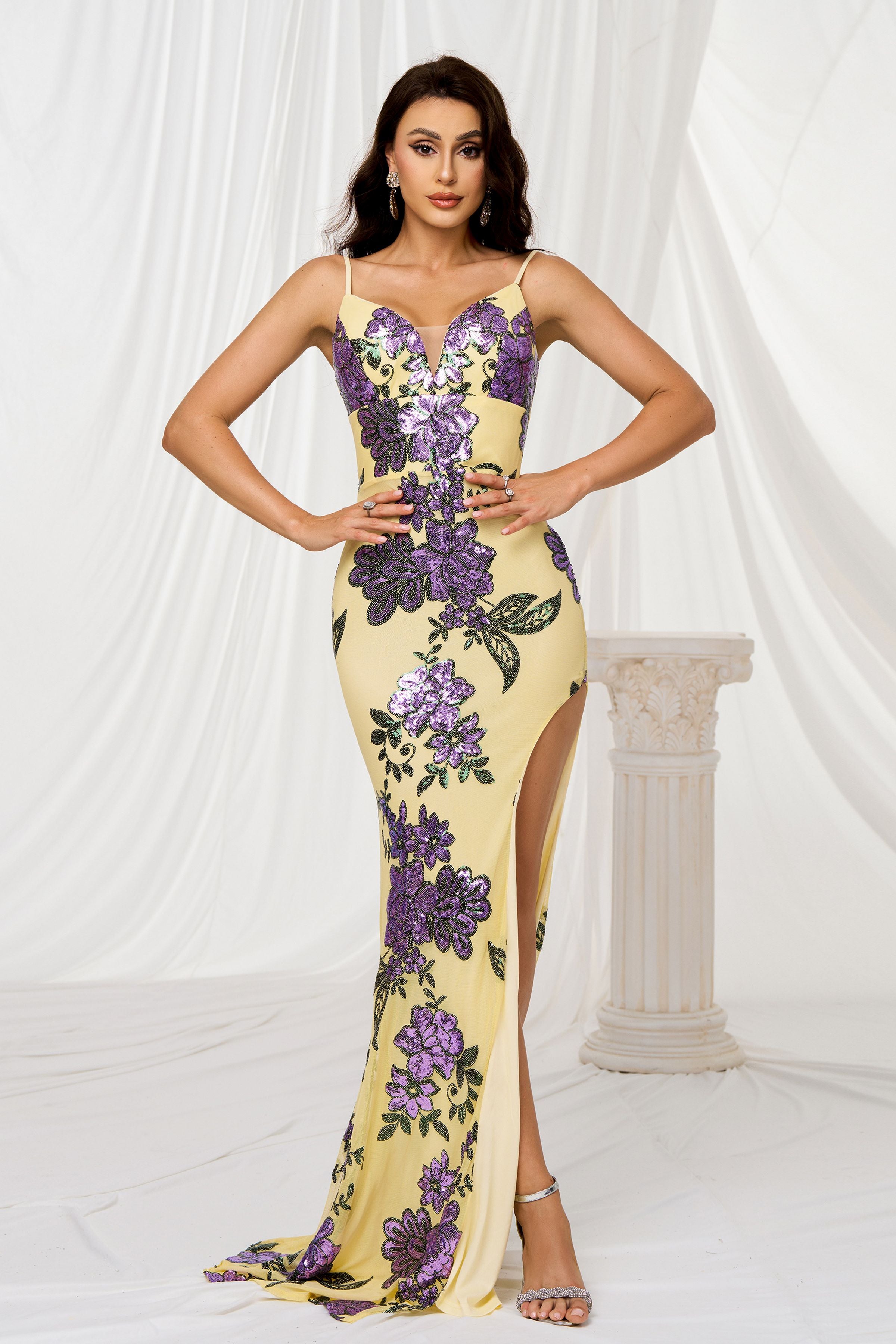 Azina -RJ11354 Sequin Floral Elegant Formal Evening Dress