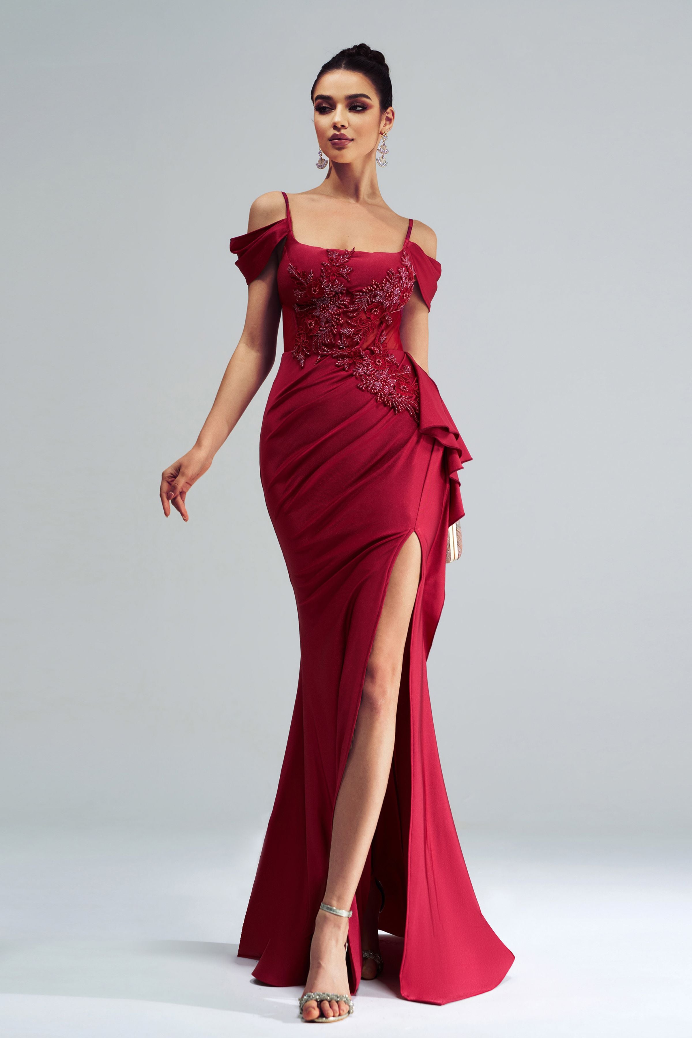Azina -DH80253 Embroidered Ruffled Mermaid Long Dress