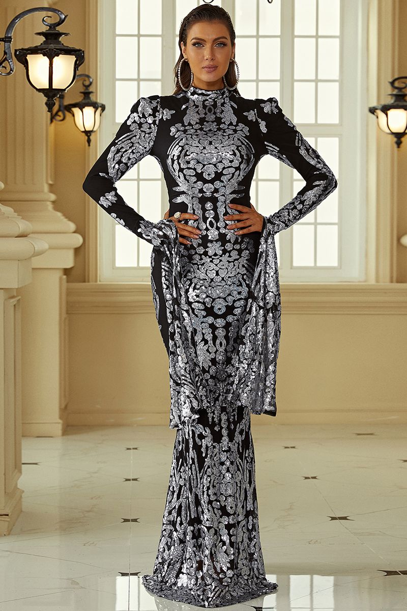 Azina -XJ1262 Long Sleeve Mermaid Sequin Formal Dress