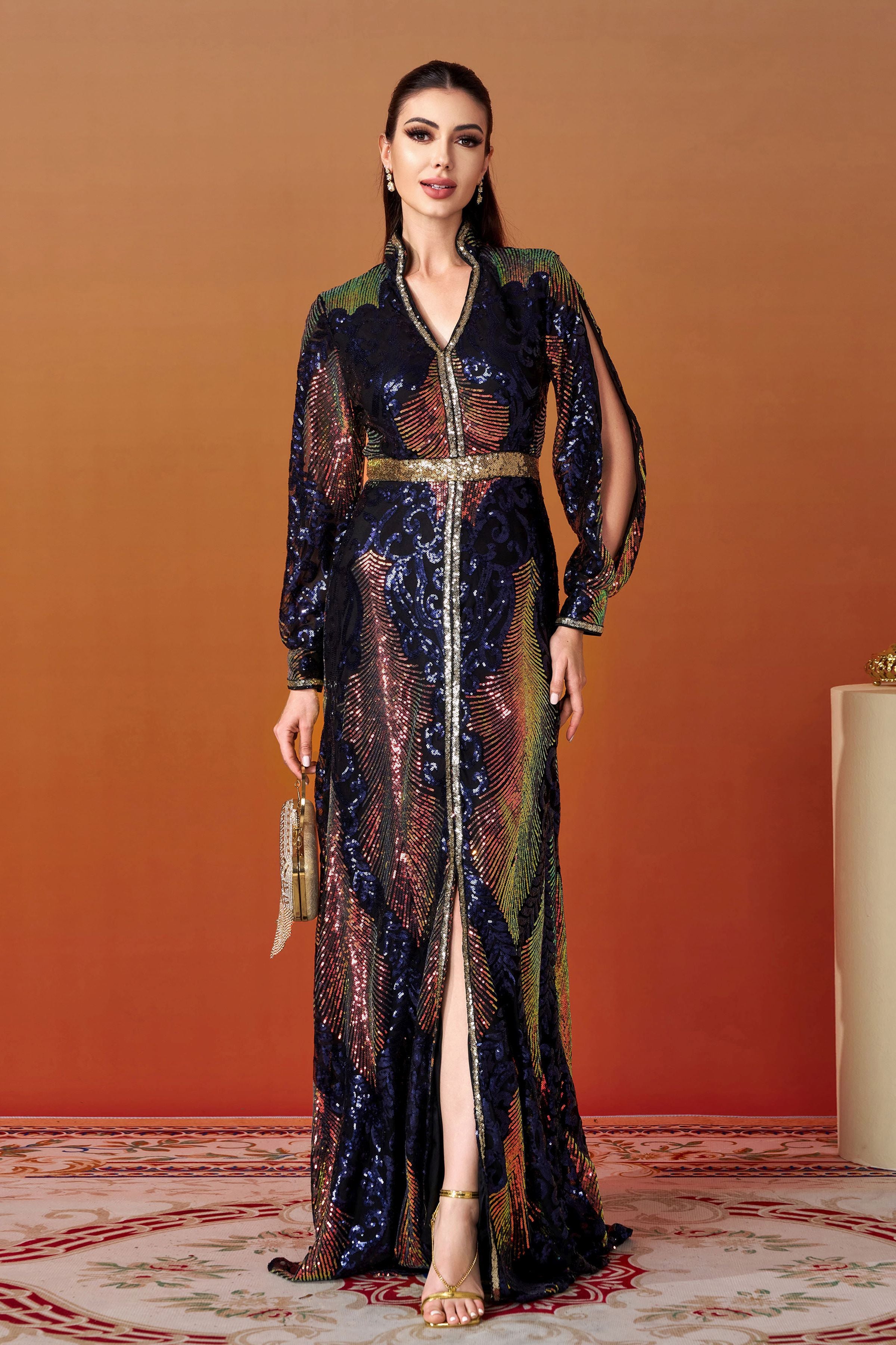 Azina -ME00330 Long Sleeve Sequin Formal Dress