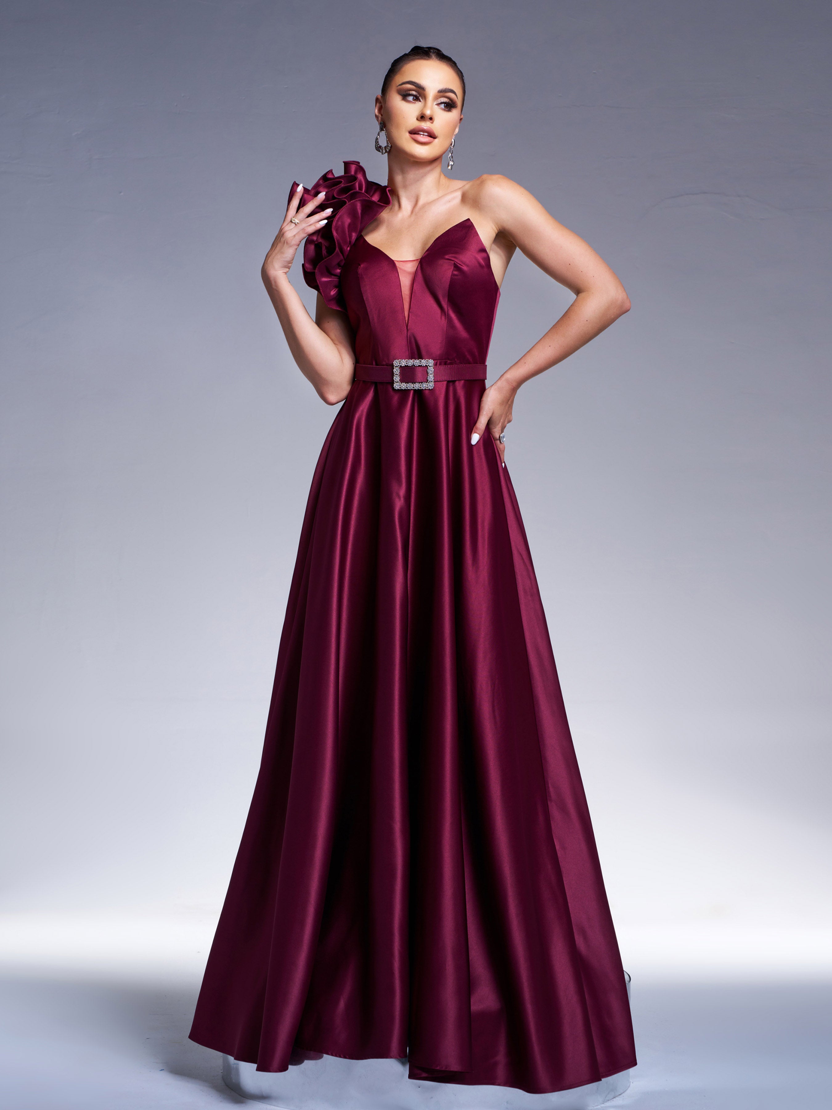 Azina -RJ12022 One Shoulder V-neck A-line Gown