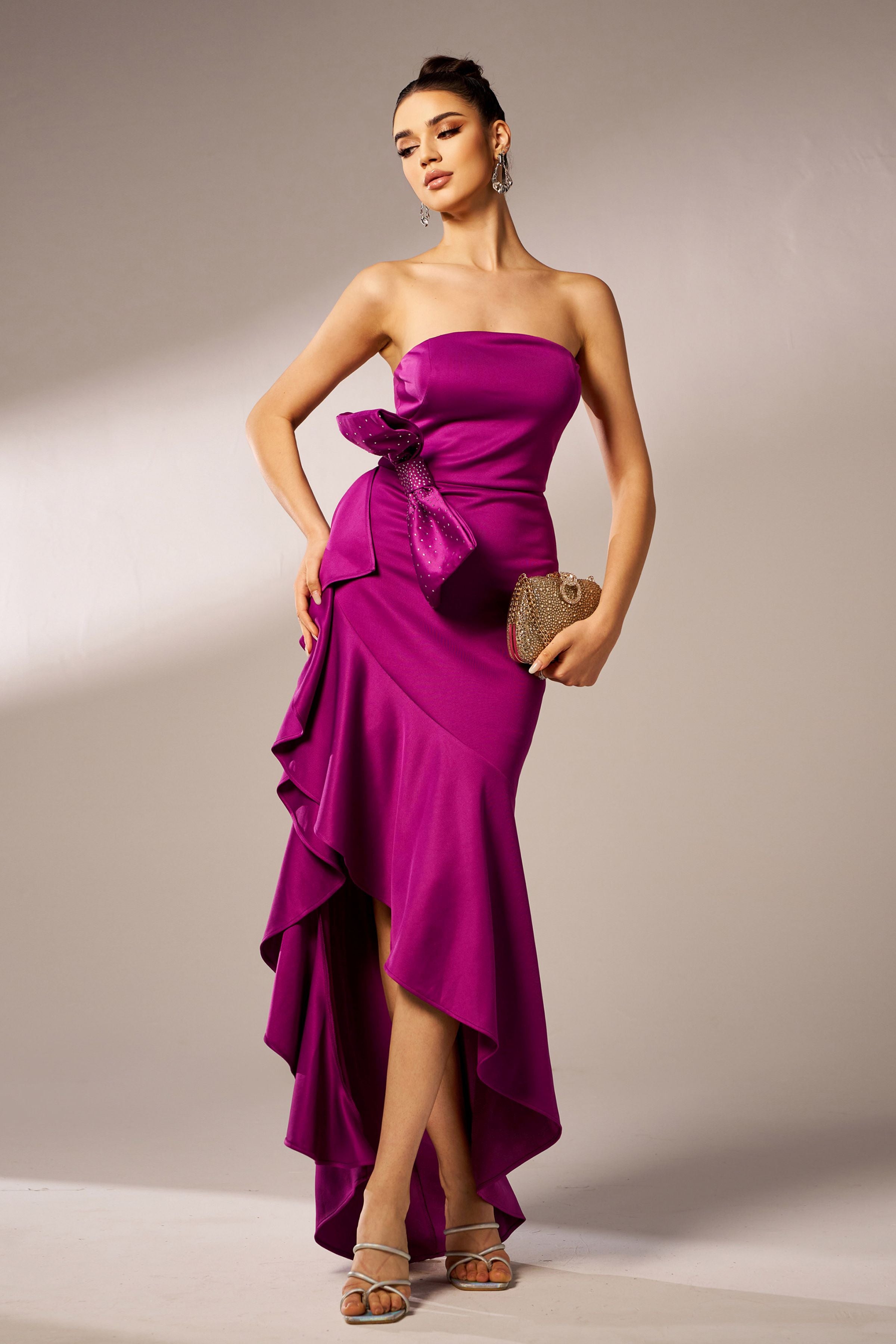 Azina -RJ12016 Ruffled Strapless Ruched Cocktail Evening Dress