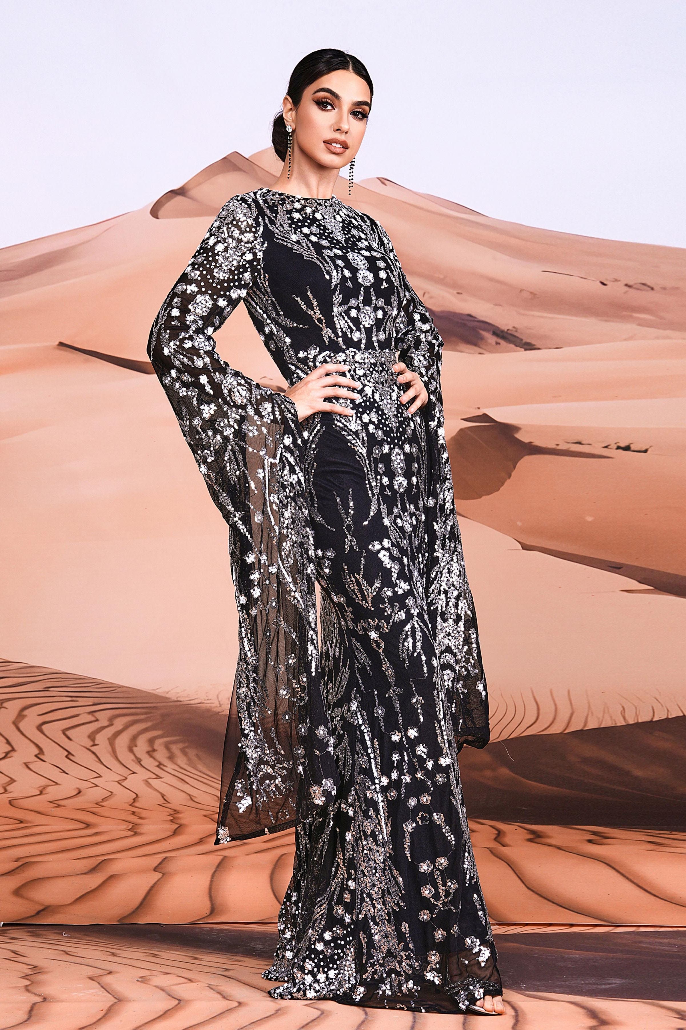 Azina -MES00404 Long Sleeve Mermaid Sequin Gown