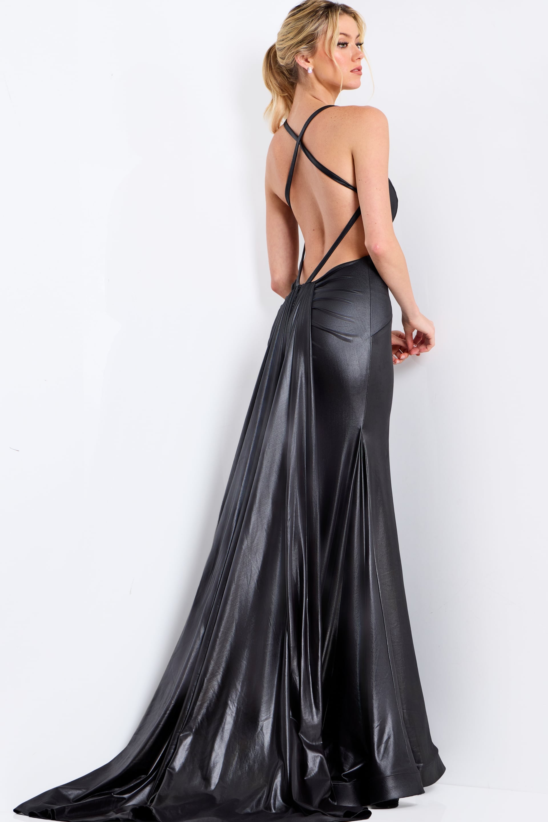 Jovani -48291 Halter Deep V-Neck Mermaid Gown