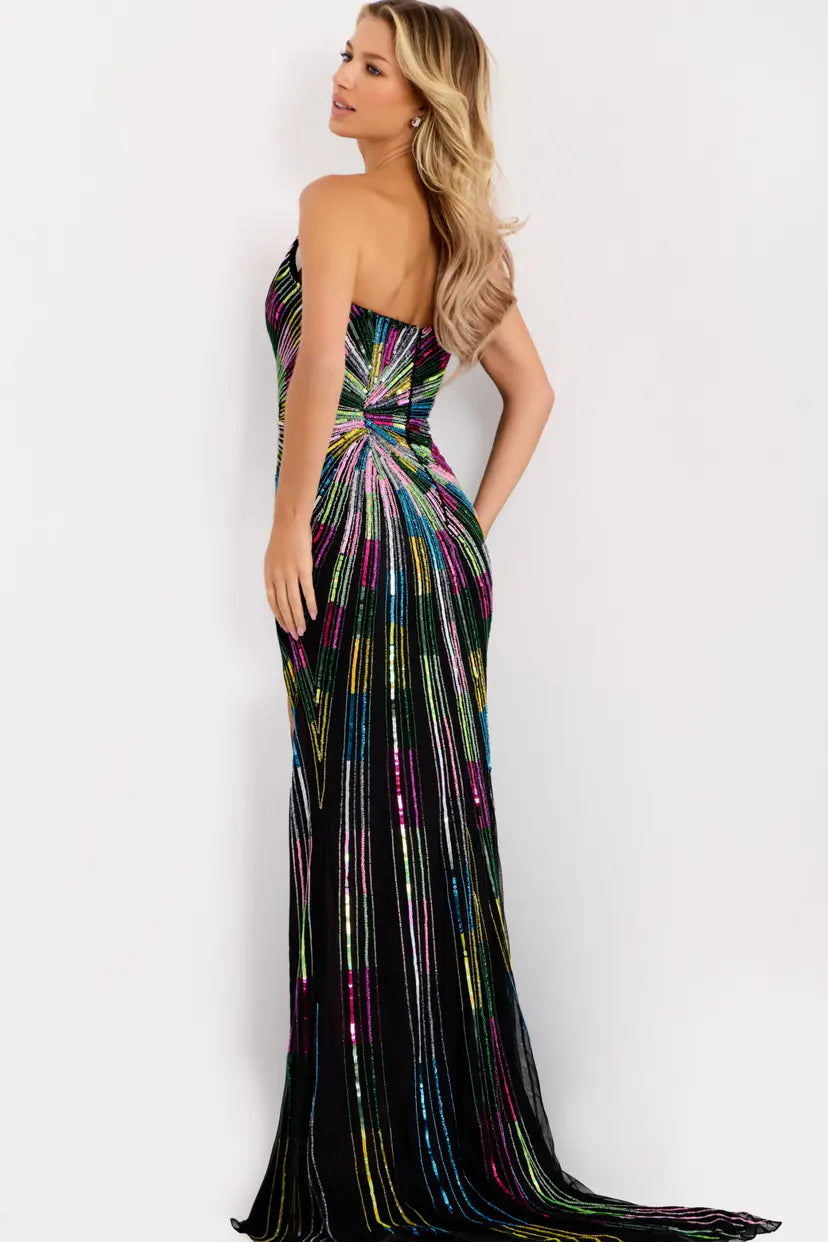 Jovani -48564B Sequin Deep V-Neck Sheath Long Gown