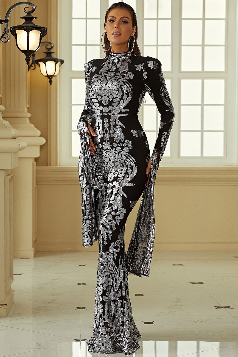 Azina -XJ1262 Long Sleeve Mermaid Sequin Formal Dress