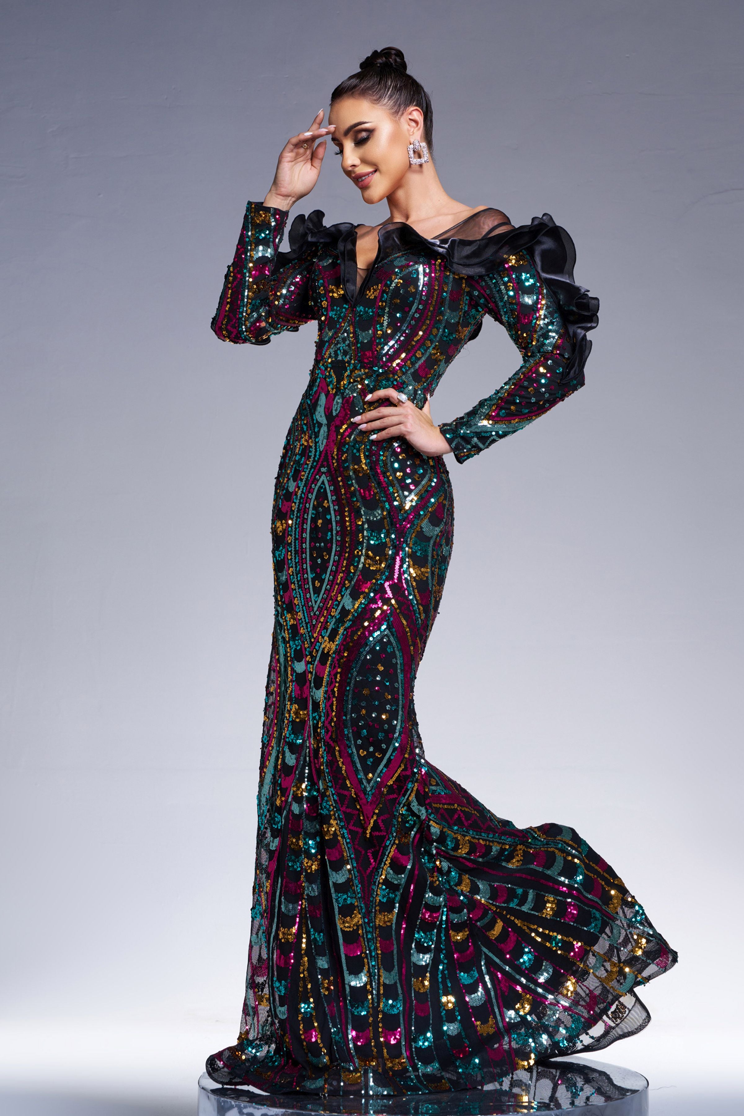 Azina -DH80242 Ruffled Sequin Mermaid Formal Dress