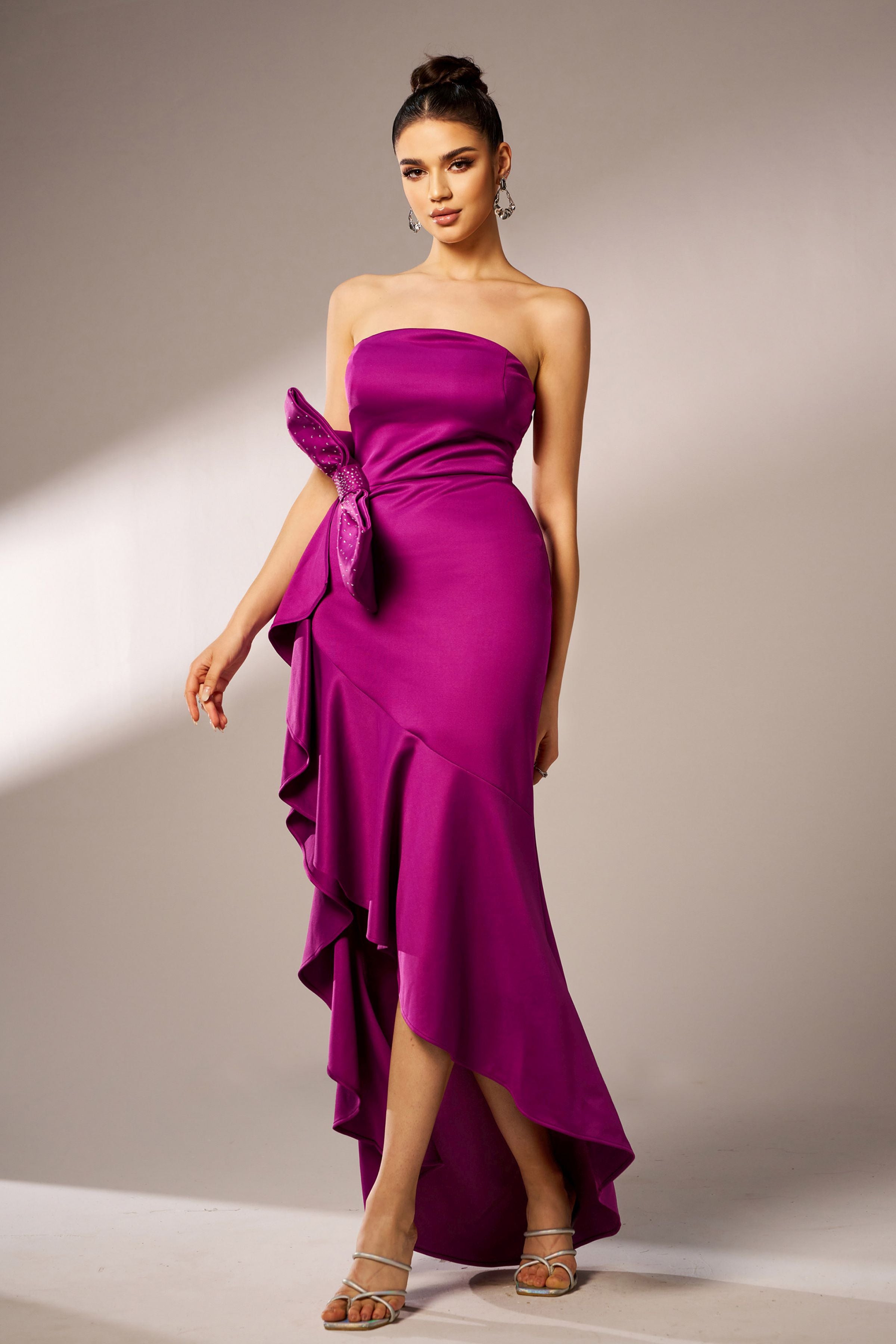 Azina -RJ12016 Ruffled Strapless Ruched Cocktail Evening Dress