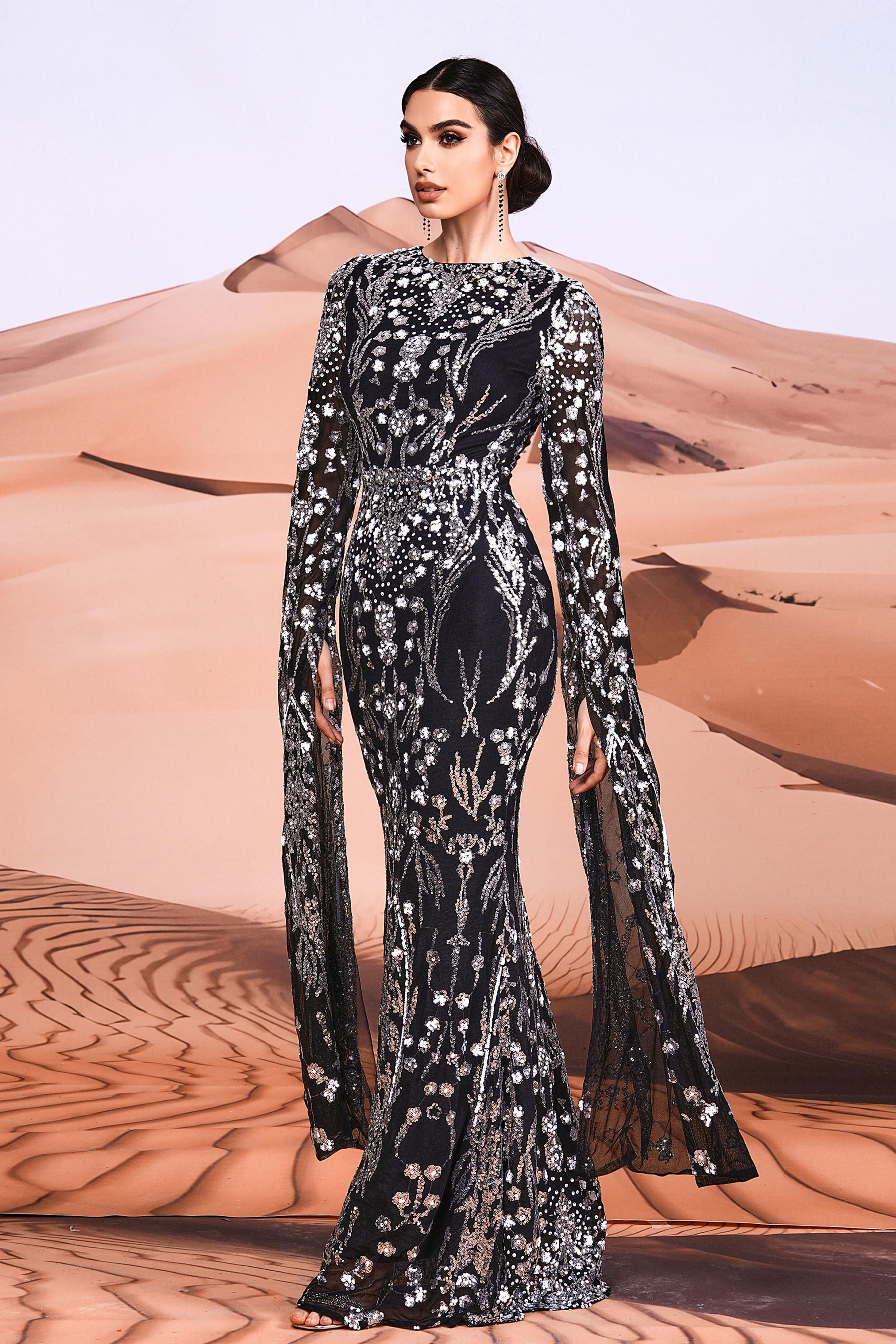 Azina -MES00404 Long Sleeve Mermaid Sequin Gown