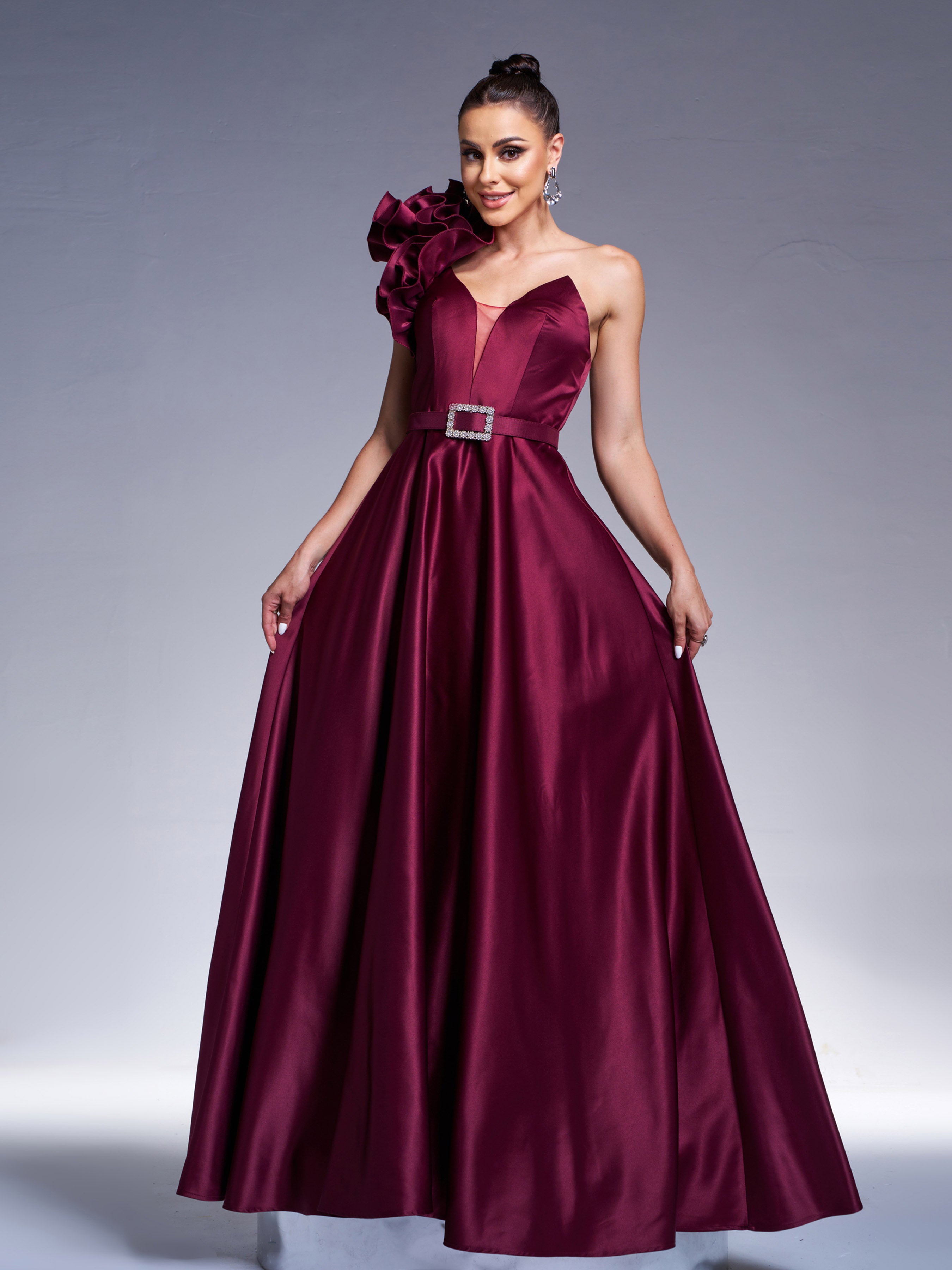 Azina -RJ12022 One Shoulder V-neck A-line Gown
