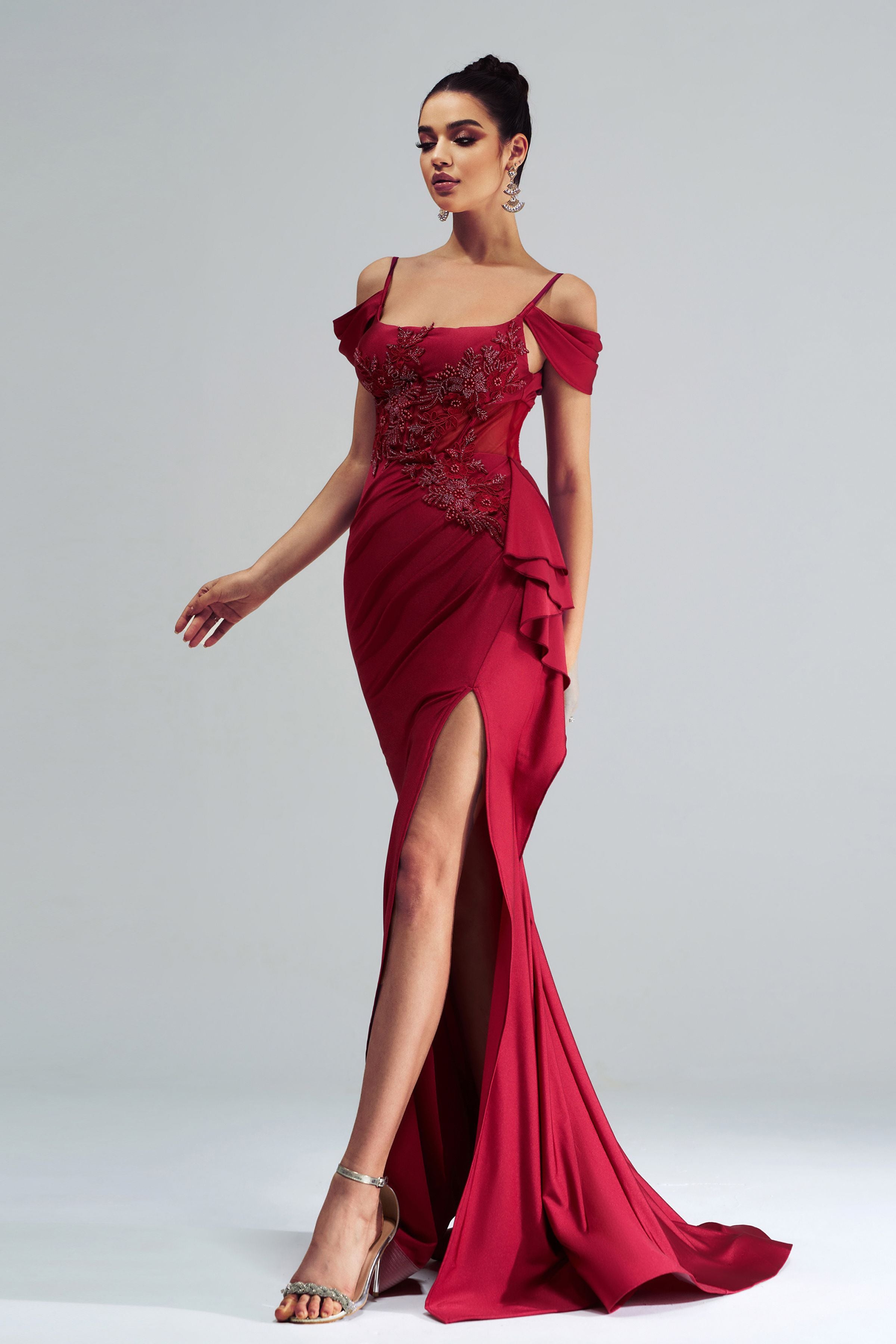 Azina -DH80253 Embroidered Ruffled Mermaid Long Dress