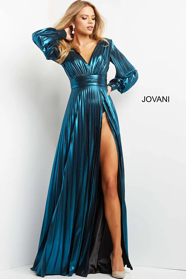 Jovani -06221 High Slit V Neck Evening Dress
