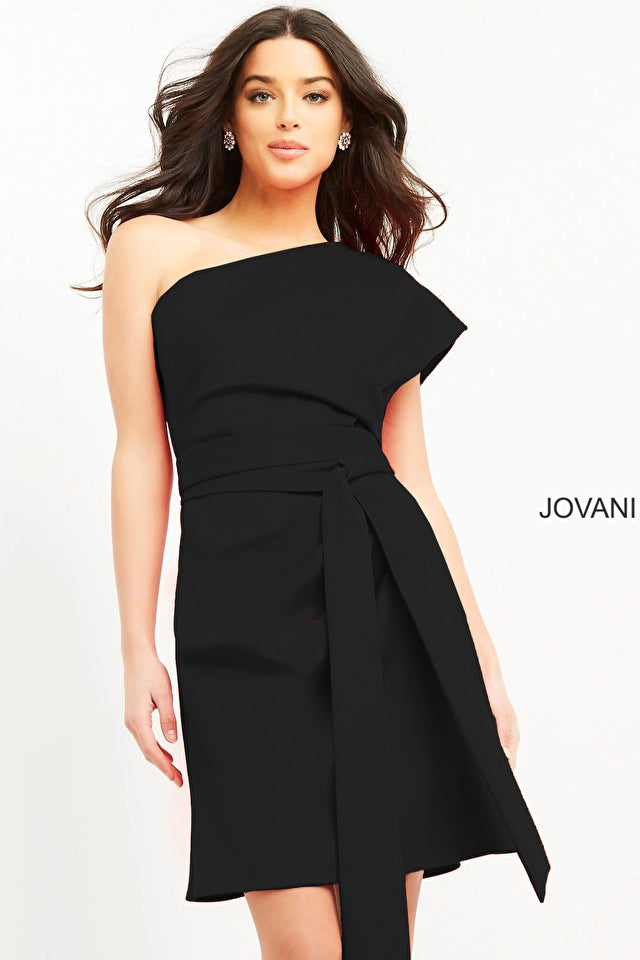 One-Shoulder Scuba Sheath Short Dress By Jovani -06316