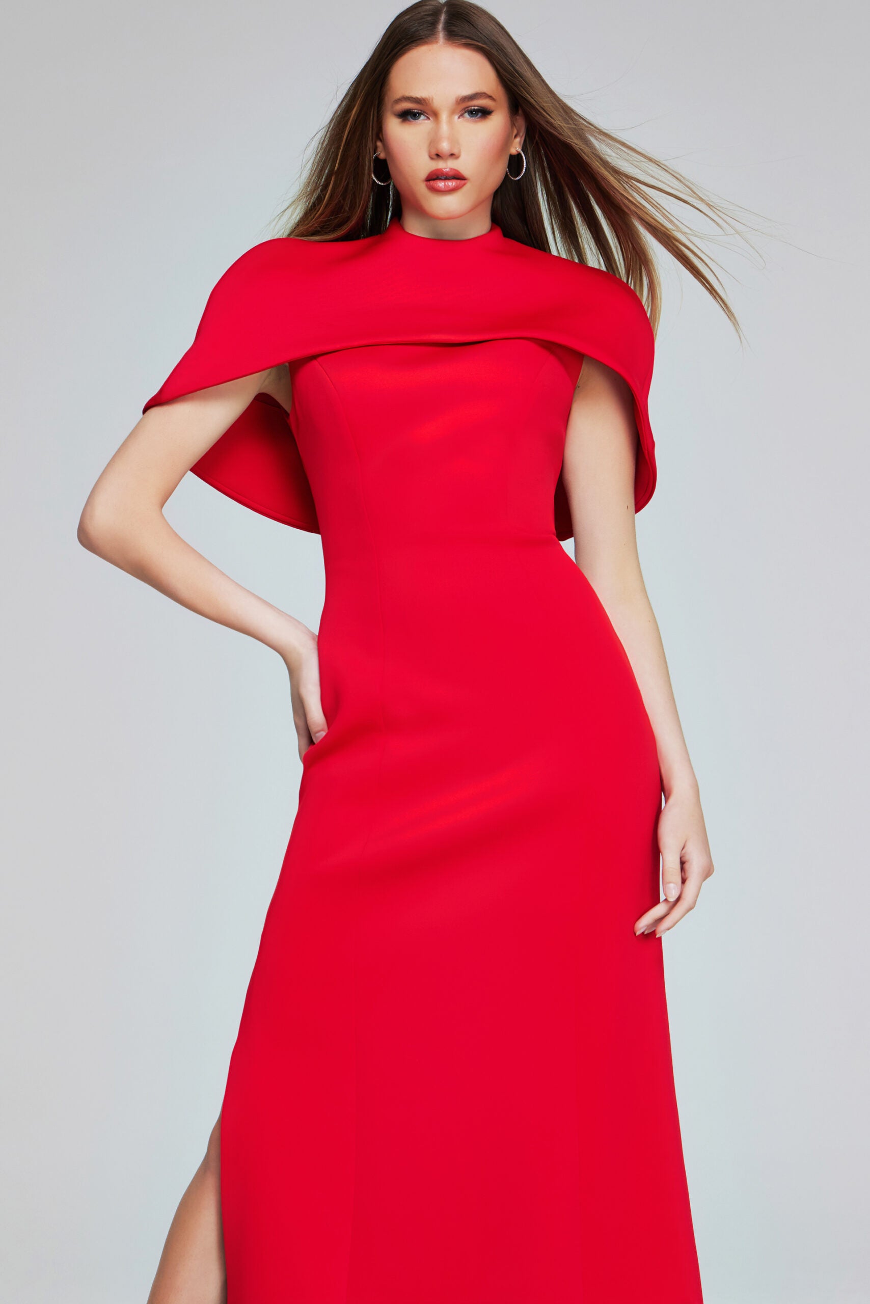 Jovani -06538B High Neck Cape Detail Evening Dress