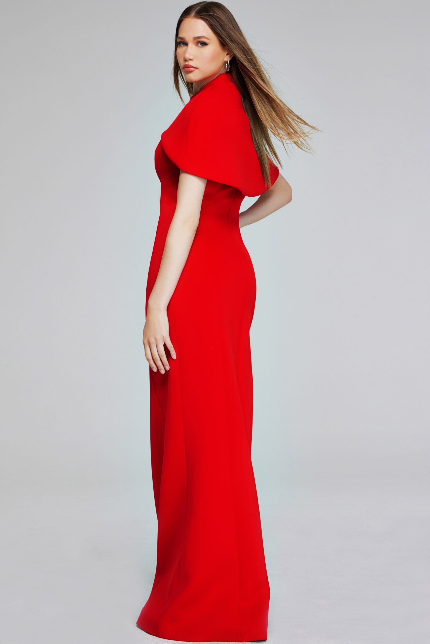 Jovani -06538B High Neck Cape Detail Evening Dress