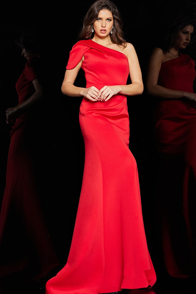 One Shoulder Ruched Evening Dress By Jovani -06753B