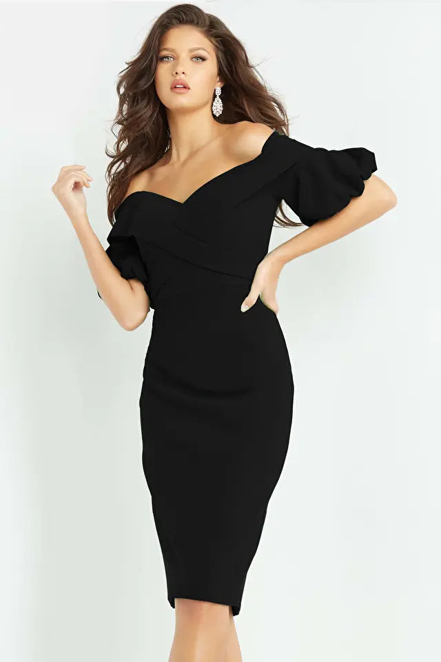 Jovani -06832 Off the Shoulder Knee Length Dress