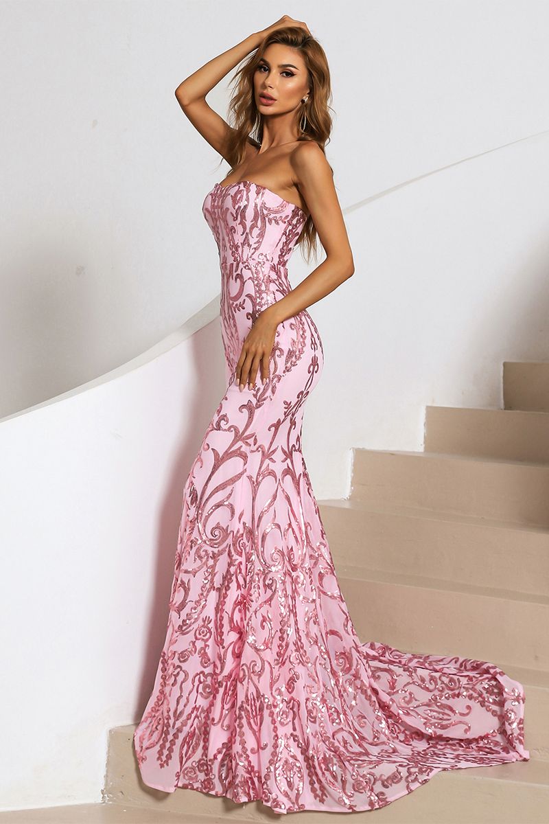 Azina -XH1342 Sequin Fitted Straight Long Gown