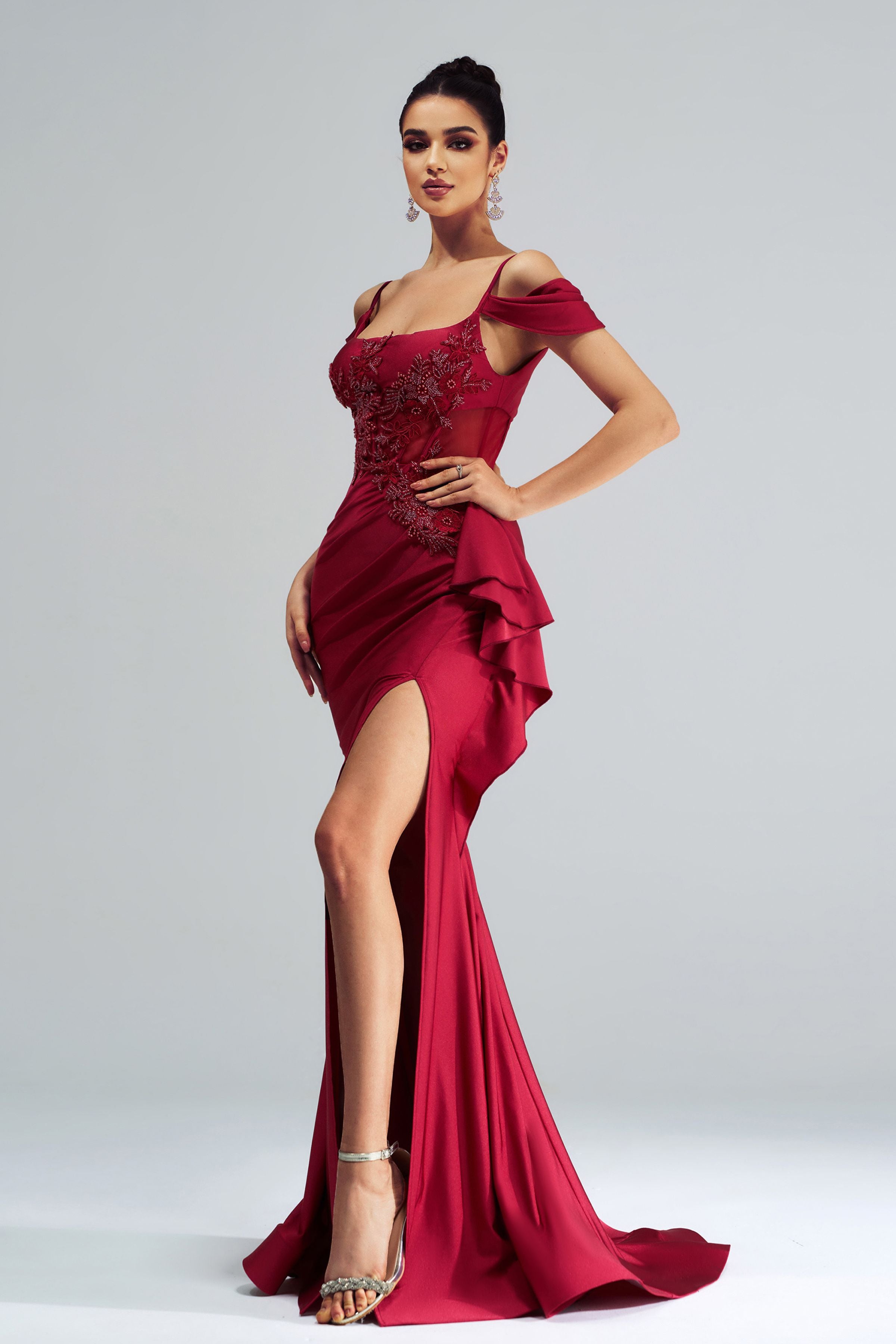 Azina -DH80253 Embroidered Ruffled Mermaid Long Dress