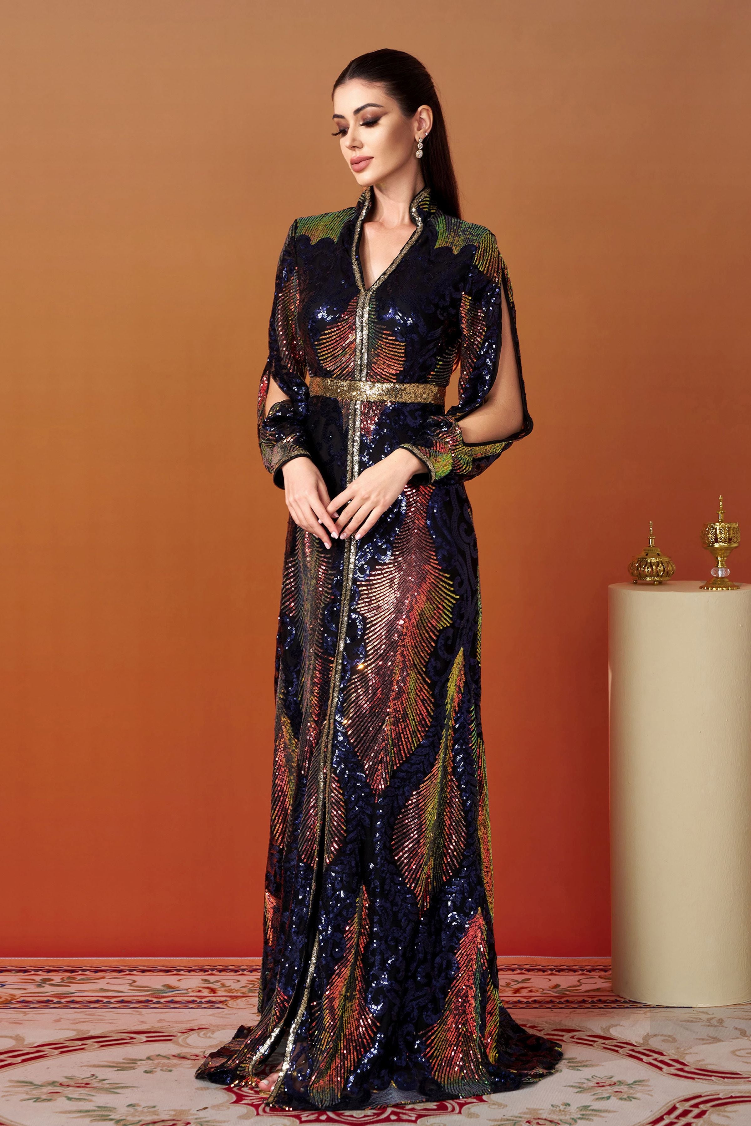 Azina -ME00330 Long Sleeve Sequin Formal Dress