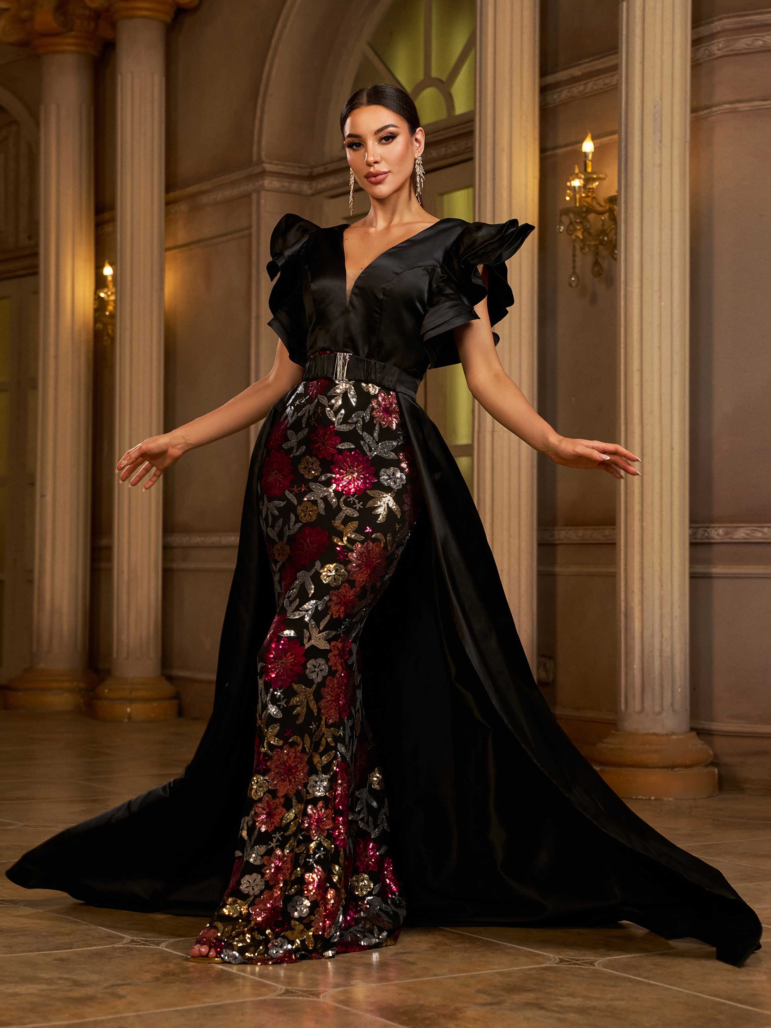 Azina -RX70115 Plung A-line Long Gown