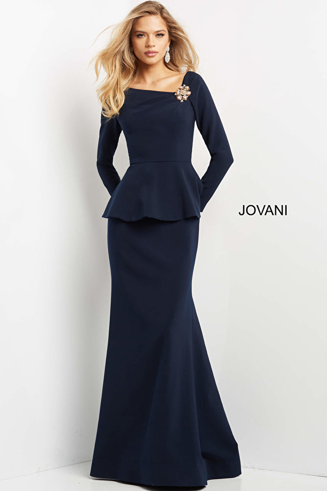 Peplum Long Sleeve Evening Gown By Jovani -07131B