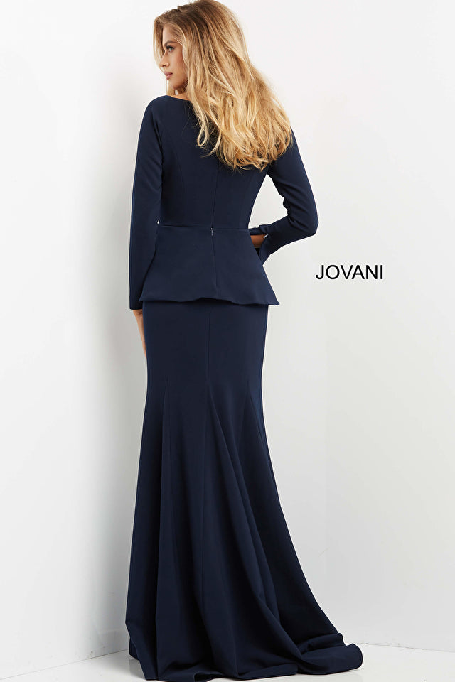 Peplum Long Sleeve Evening Gown By Jovani -07131B