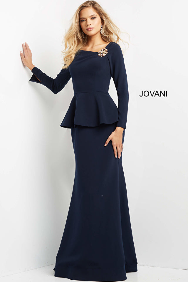 Peplum Long Sleeve Evening Gown By Jovani -07131B