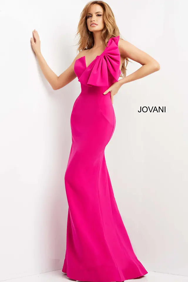 Jovani -07306B One-Sleeve Fitted Evening Dress