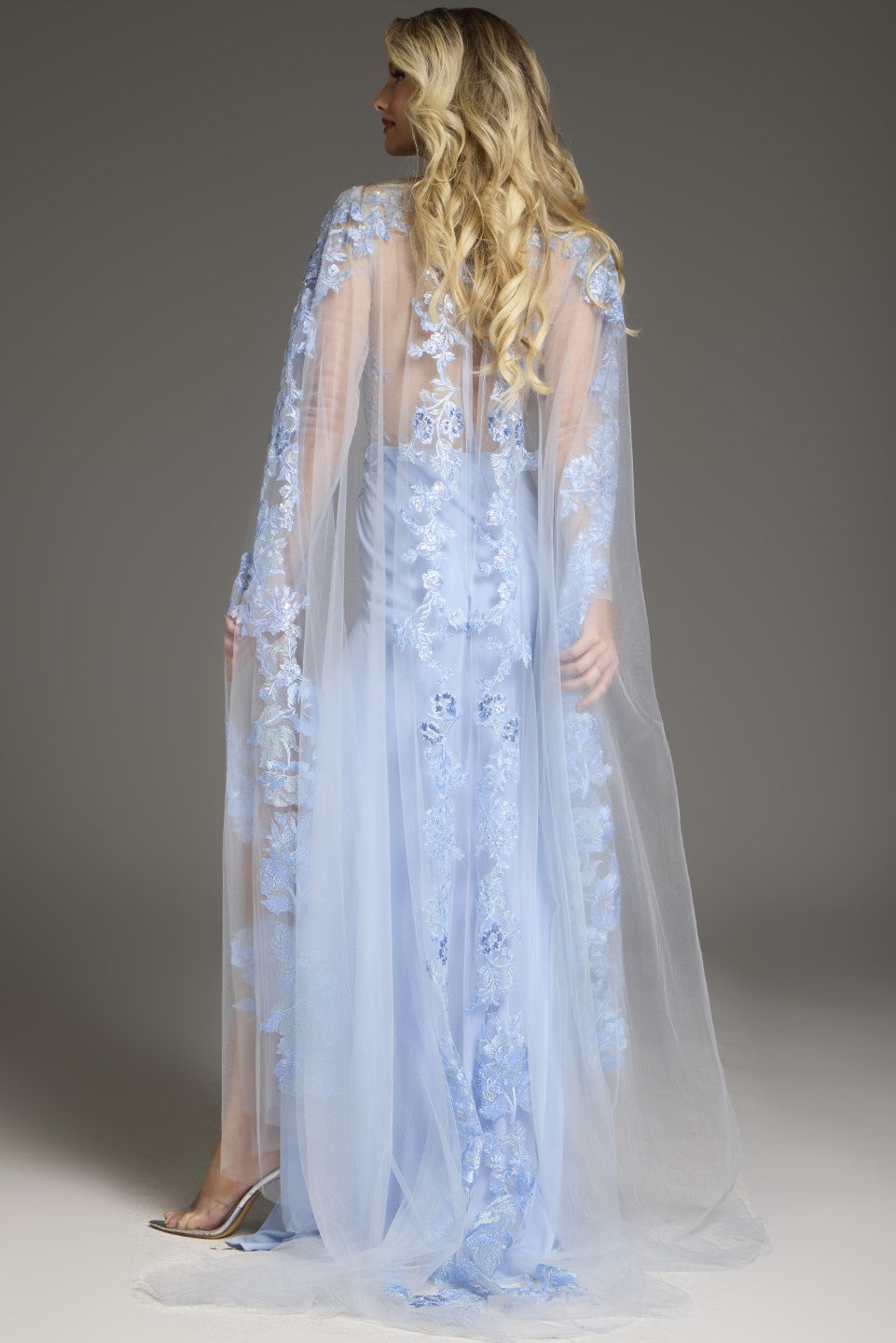 Jovani -07399B Floral Lace Sheer Evening Dress