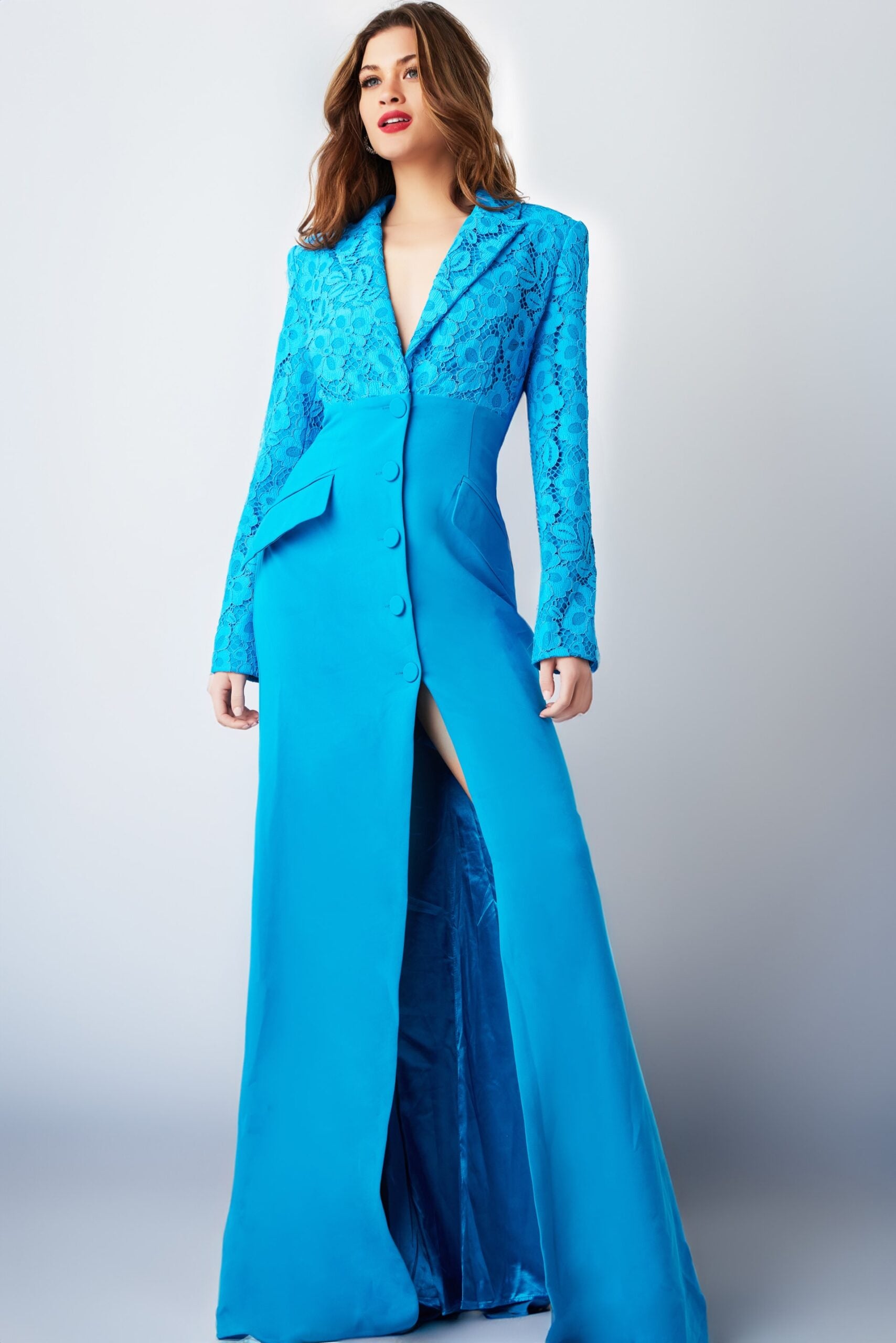 V-Neck Front Slit Evening Gown By Jovani -07552