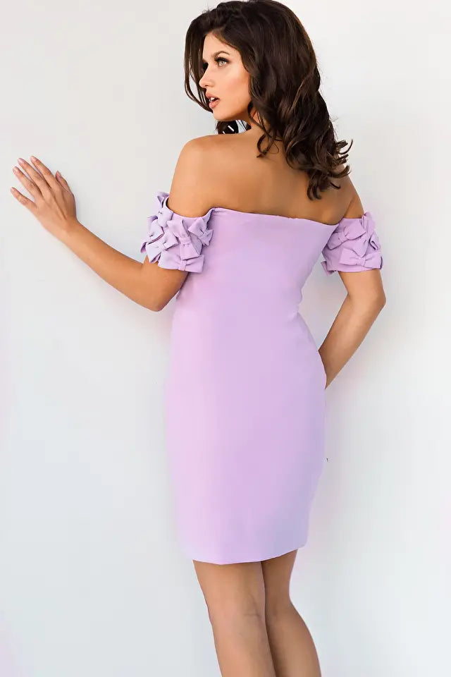 Jovani -07824 Off the Shoulder Short Sleeve Cocktail Dress