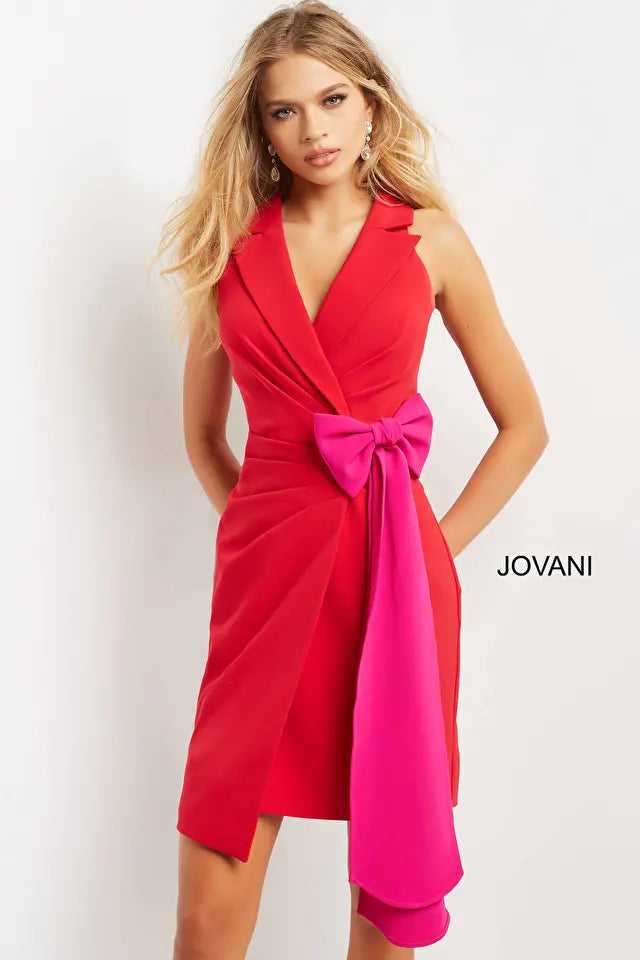 Jovani -07961 Knee Length V Neck Contemporary Dress
