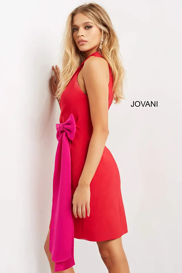 Jovani -07961 Knee Length V Neck Contemporary Dress