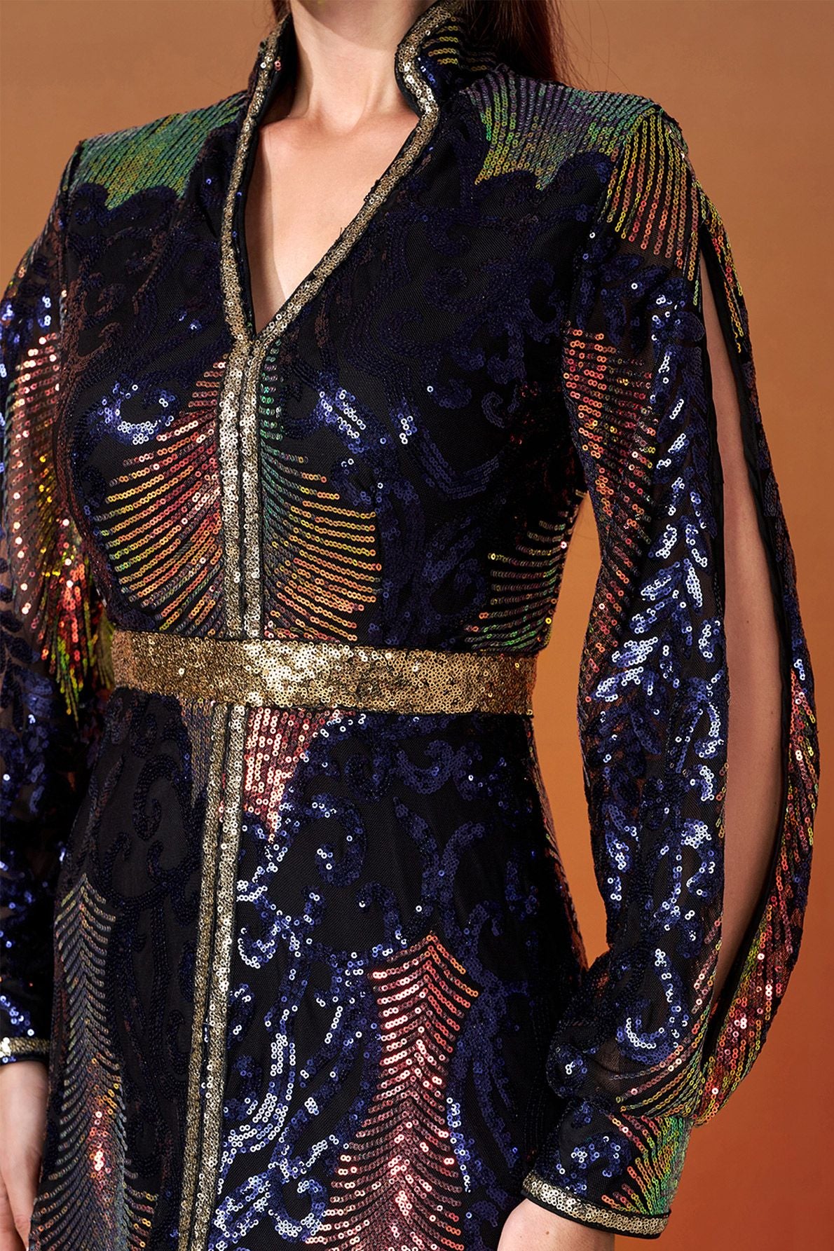 Azina -ME00330 Long Sleeve Sequin Formal Dress