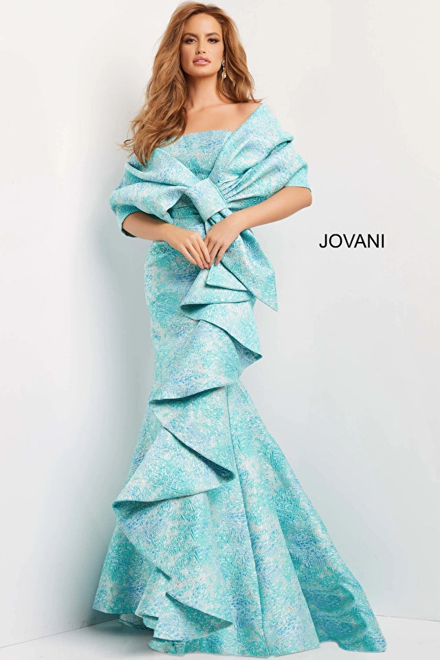 Strapless Straight Across Neck Evening Gown By Jovani -08093B