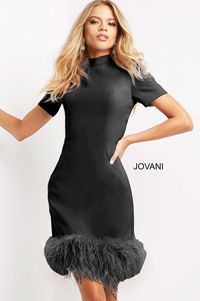 Short Sleeve High Neck Cocktail Dress By Jovani -08253