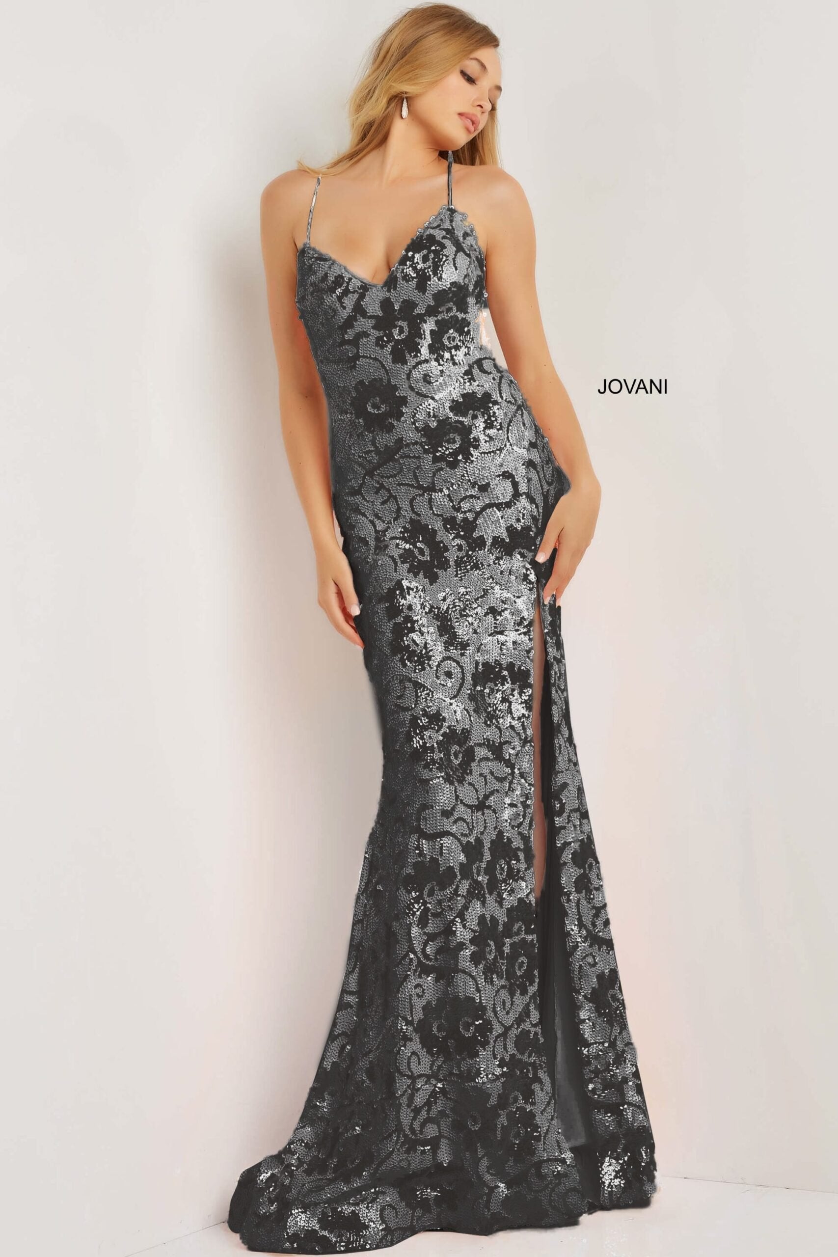 Sequin Floral Sheath Prom Dress By Jovani -08255